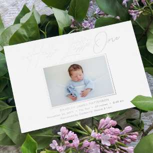 Hello Little One Elegantes Script Foto Birth Folien Feiertagskarte