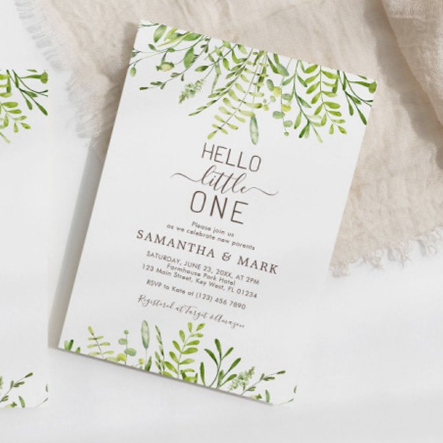 Hello Little One Greenery Floral Baby Shower Einladung (Von Creator hochgeladen)
