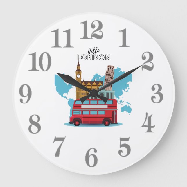 Hello London Große Wanduhr (Vorderseite)
