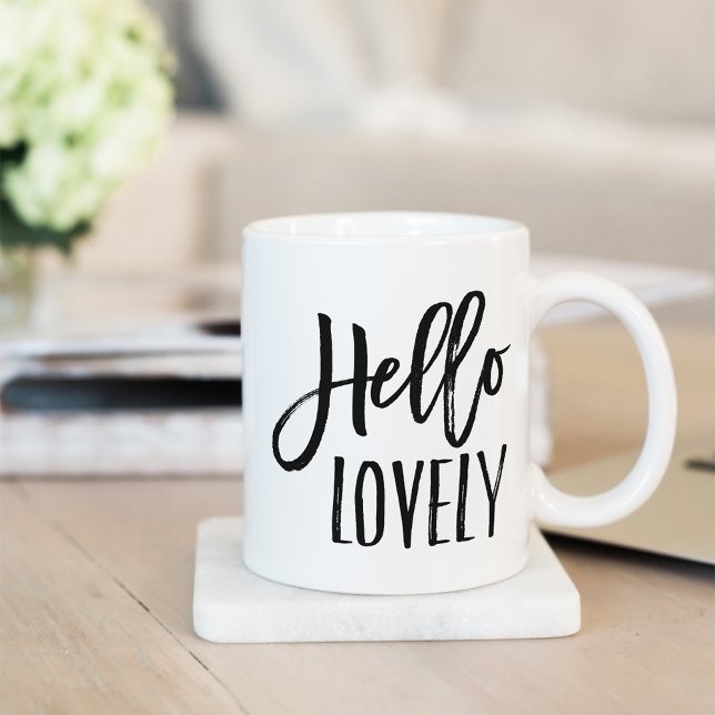 Hello Lovely | Moderne Typografie Kaffeetasse (Von Creator hochgeladen)