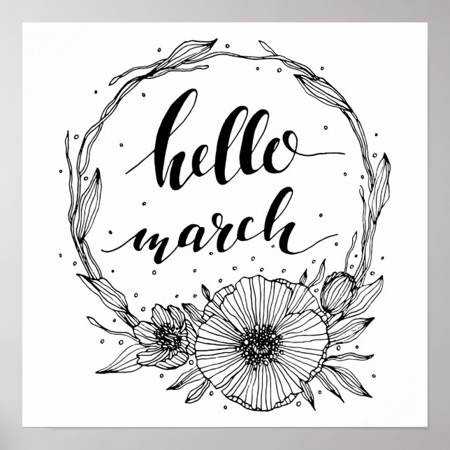 Hello März Line Art Poster (Vorne)