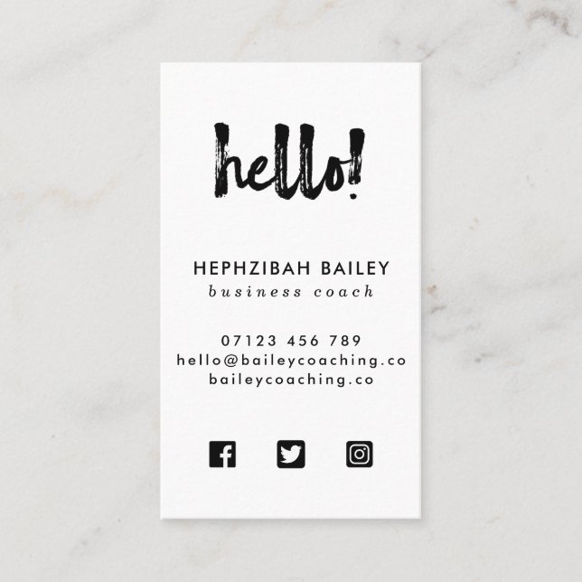 Hello Minimalistisch Social Media Business Card Visitenkarte (Vorderseite)