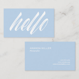 Hello Modern White Script auf Light Blue Visitenkarte