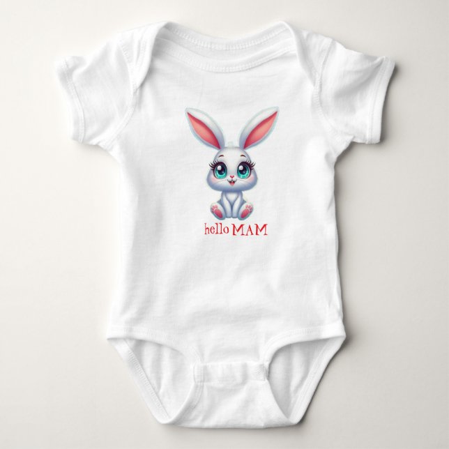 Hello Mom Baby Bodysuit – Cute Bunny Design Baby Strampler (Vorderseite)