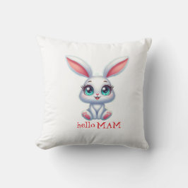 Hello Mom Pillow – Cute Bunny Nursery Cushion Kissen
