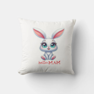 Hello Mom Pillow – Cute Bunny Nursery Cushion Kissen