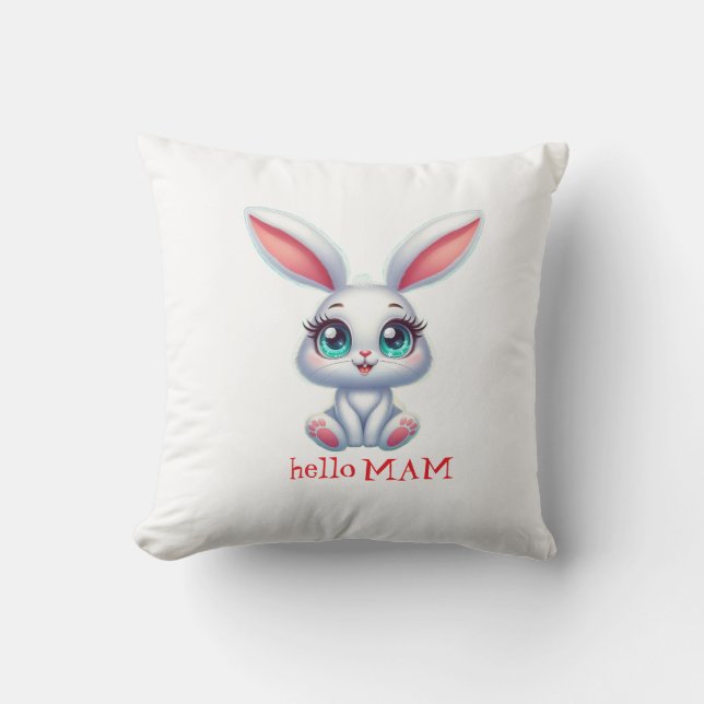 Hello Mom Pillow – Cute Bunny Nursery Cushion Kissen (Vorderseite)