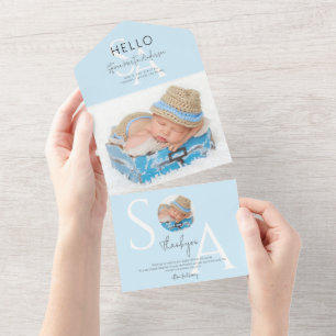 Hello Monogram Foto Boy Birth Ankündigung