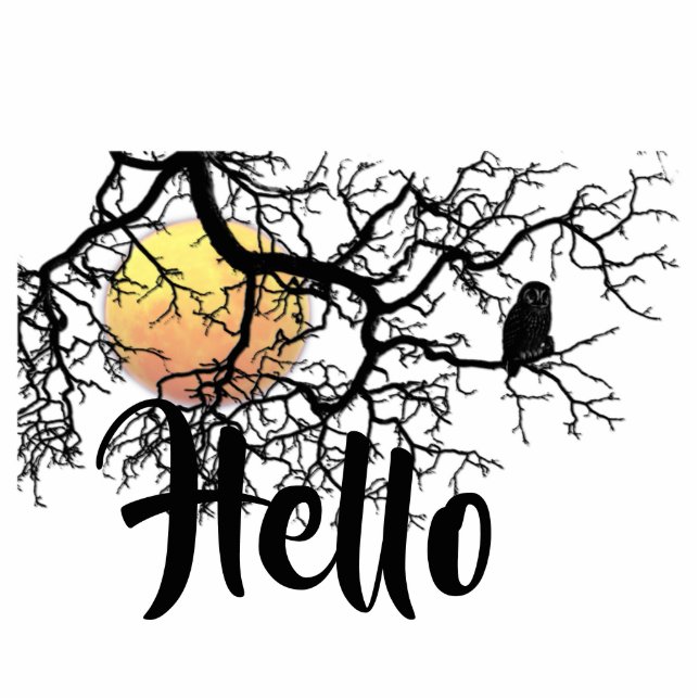 Hello Moon und Owl Silhouette Freistehende Fotoskulptur (Vorne)