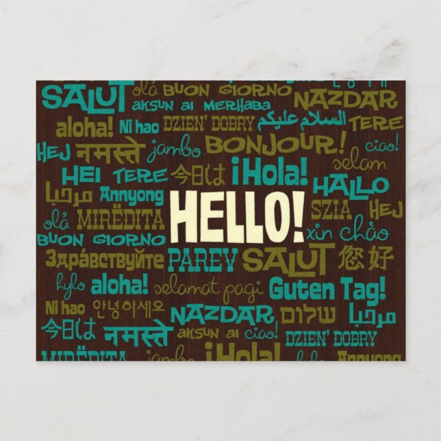 Hello (Multi Language) Postcard Postkarte (Vorderseite)