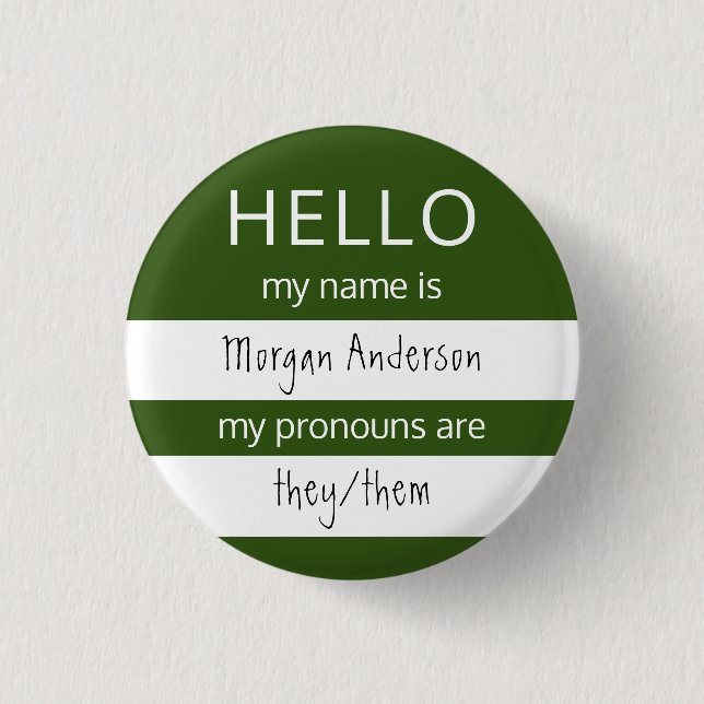 HELLO Name und Pronouns Abzeichen Button (Vorderseite)