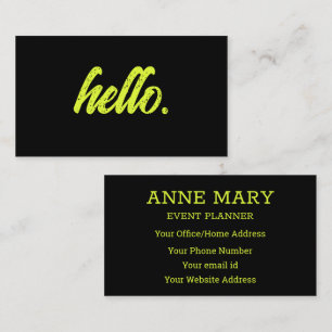 Hello Neon Chartreuse Yellow Black Typografy Visitenkarte