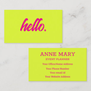 Hello Neon Chartreuse Yellow Hot Pink Modern 2025 Visitenkarte