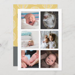 Hello New Baby Foto Personalisiert Gelb Grau Einladung