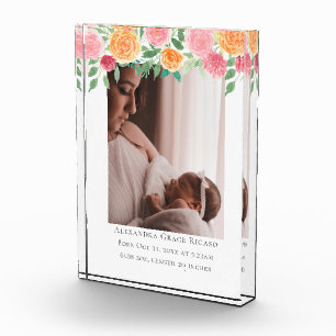 Hello New Baby Foto Personalisiert Pink Blume