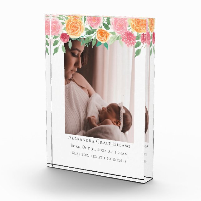 Hello New Baby Foto Personalisiert Pink Blume (Rechts)