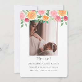 Hello New Baby Foto Personalisiert Pink Blume Einladung