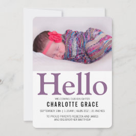 Hello New Baby Lila Personalisiert Ankündigung