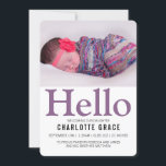 Hello New Baby Lila Personalisiert Ankündigung<br><div class="desc">Hello New Baby lila Personalisierte Ankündigungen von Ricaso - erhältlich in einer Reihe von Stilen und Farben im Handel - Verändern Sie den Text und das Foto ganz einfach in Ihren eigenen Stil</div>