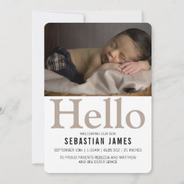 Hello New Baby Taupe Personalisiert Ankündigung