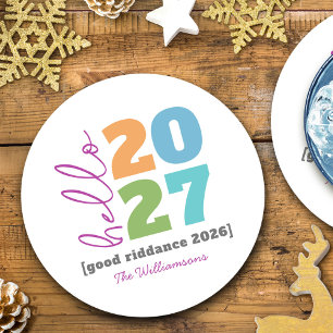 Hello New Year Bold Custom Year Name Spaß Runder Pappuntersetzer