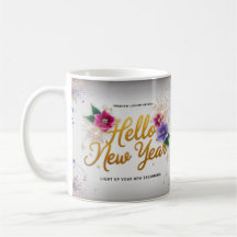 Hello New Year Floral Fireworks Classic Mug