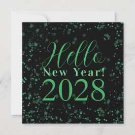 Hello New Year! Happy New Year Green Black Sparkle Feiertagskarte