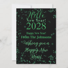 Hello New Year! Happy New Year Green Black Sparkle