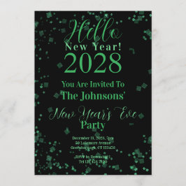 Hello New Year! New Year's Eve Green Black Sparkle Einladung