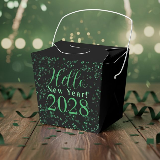 Hello New Year! New Year's Eve Green Black Sparkle Geschenkschachtel (Von Creator hochgeladen)