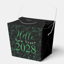 Hello New Year! New Year's Eve Green Black Sparkle Geschenkschachtel