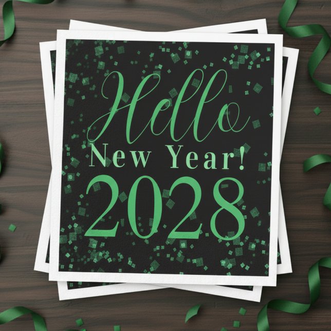 Hello New Year! New Year's Eve Green Black Sparkle Serviette (Von Creator hochgeladen)