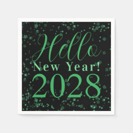 Hello New Year! New Year's Eve Green Black Sparkle Serviette