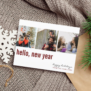 Hello New Year Simple Typografy Foto Maroon Postkarte