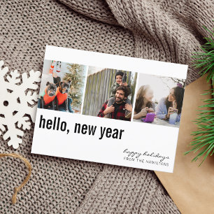 Hello New Year Simple Typografy Three Foto Postkarte