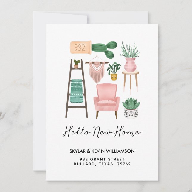 Hello New Zuhause | Pflanze und Möbel Ankündigung (Vorderseite)