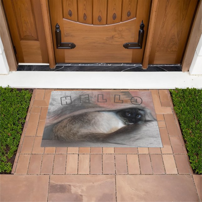 HELLO Niedlich Begrüßung Flüchtige Blick-A-Boo Blu Fußmatte (Außenbereich)