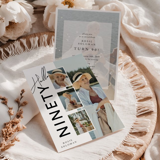 Hello NINETY' Modern Photo Collage 90th Birthday Einladung (Von Creator hochgeladen)