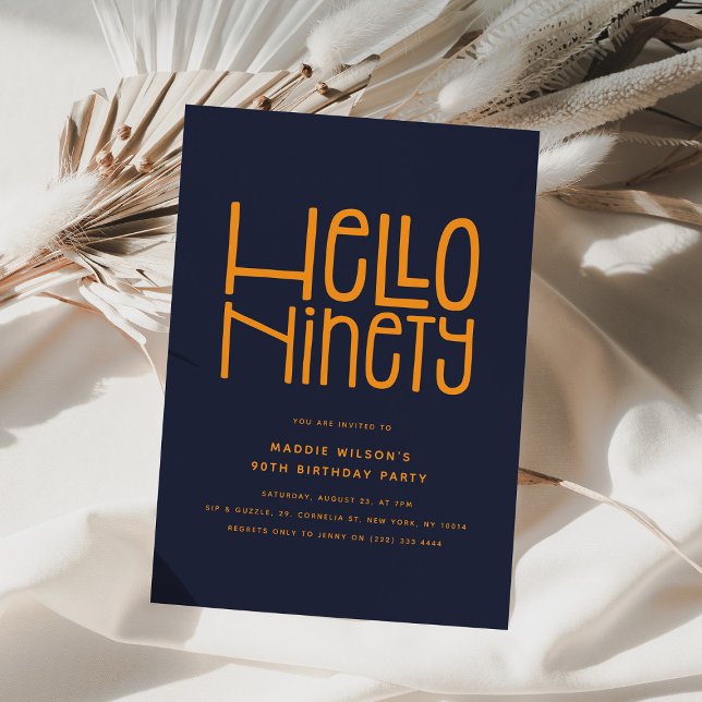 HELLO NINETY Moderne 90. Geburtstag Einladung (Von Creator hochgeladen)