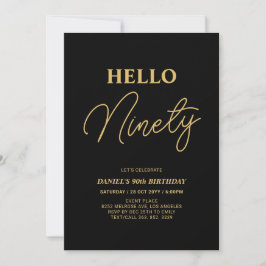 Hello Nneunty | Gold & Black 90. Geburtstagsparty Einladung