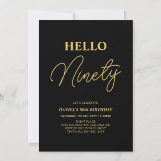 Hello Nneunty | Gold & Black 90. Geburtstagsparty Einladung