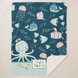 Hello Ocean Octopus and Fish Nautical Blue Kid Sherpadecke