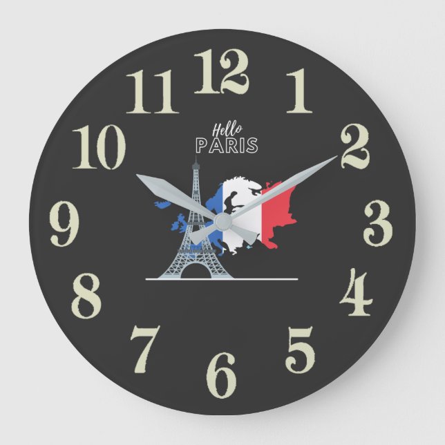 Hello Paris Große Wanduhr (Vorderseite)