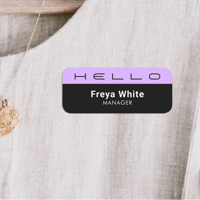 Hello Pastel Lila Black Namensschild (Von Creator hochgeladen)