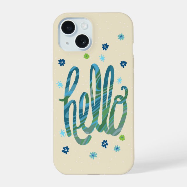 Hello phone case with cute flowers iPhone 15 hülle (Rückseite)