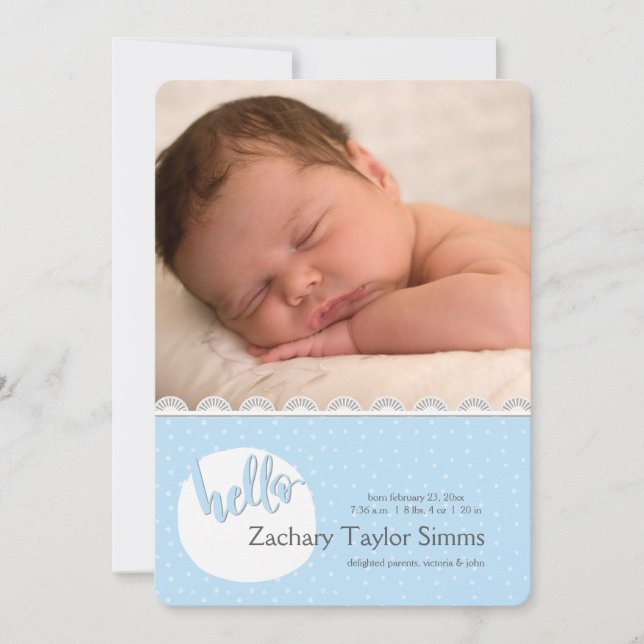 Hello Polka Dots Foto Geburtserklärung Ankündigung (Vorderseite)