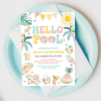 Hello Pool Beach Party Summer Birthday Invitation Einladung