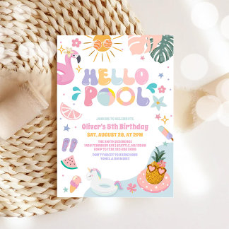 Hello Pool Party Summer Birthday Invitation Einladung