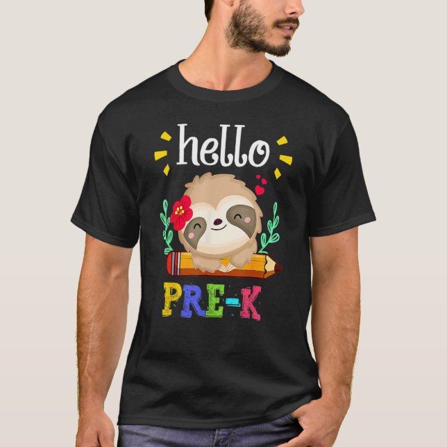 Hello Pre K Back To School Cute Sloth  Girl Kids T-Shirt (Vorderseite)