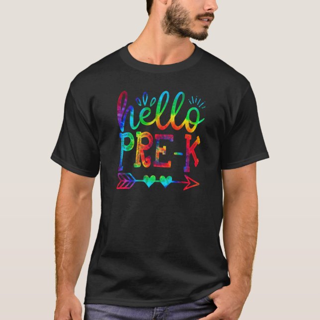 Hello Pre K Back To School Tie Dye Graphic T-Shirt (Vorderseite)
